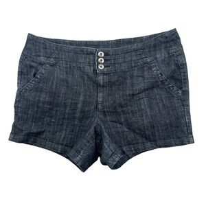 Maurices Womens Dark Wash Denim Shorts Size 15/16 Stretch 3 Button Fly High Rise